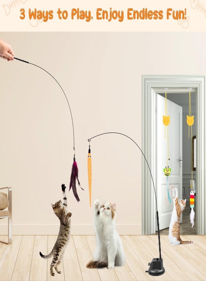 Depets Cat Wand Toy, 15 Pcs Interactive Cat Feather Toys for Indoor Self Play & Exercise, 2 Play Modes Kitten Teaser Wand, Reusable Suction Cup Kitten Toys - Image 2